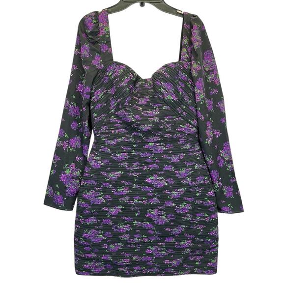 AMUR Giulia Floral fitted Mini dress black purple - 2 - Picture 3 of 12
